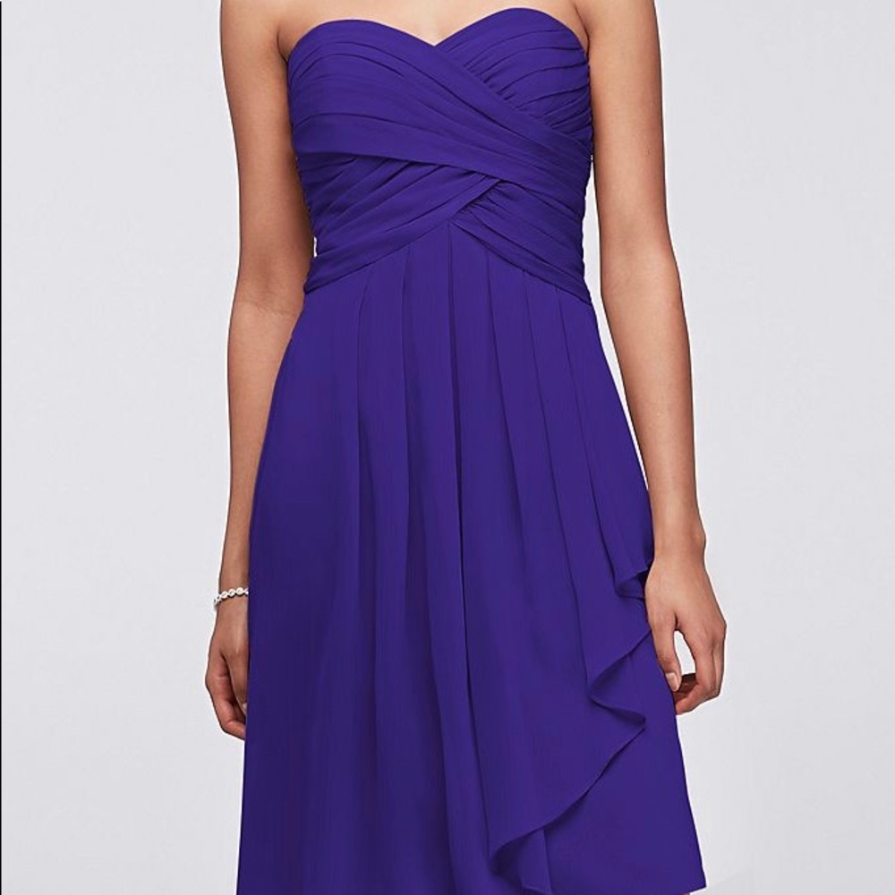 Short Crinkle Chiffon Dress with Front Cascade